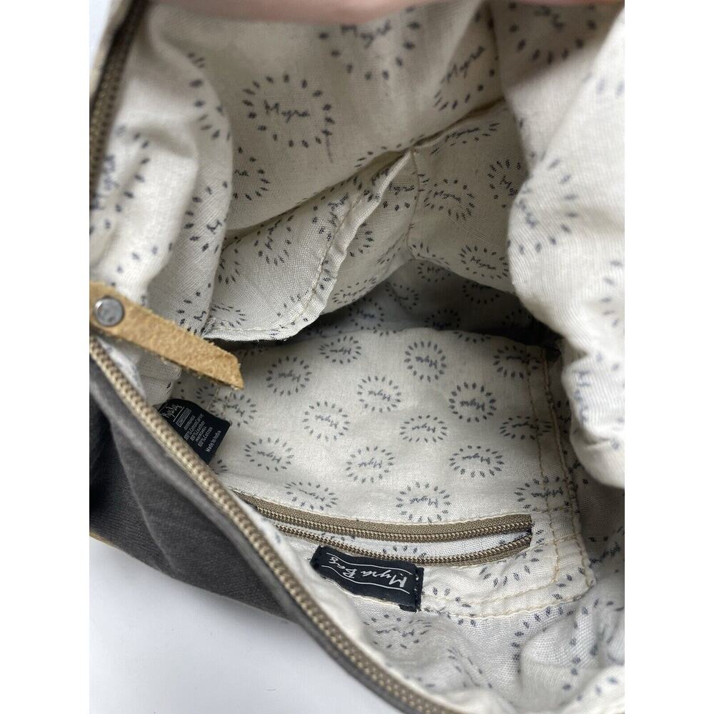 MYRA Purse Canvas Leather Cowhide Shoulder Bag Floral Gray Tan - Picture 9 of 12